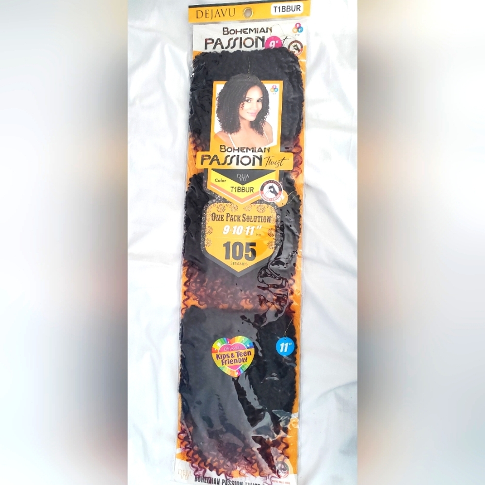 : dejavu crochet 105 strands 9" 10" & 11" bohemian passion twist color T1BBUR